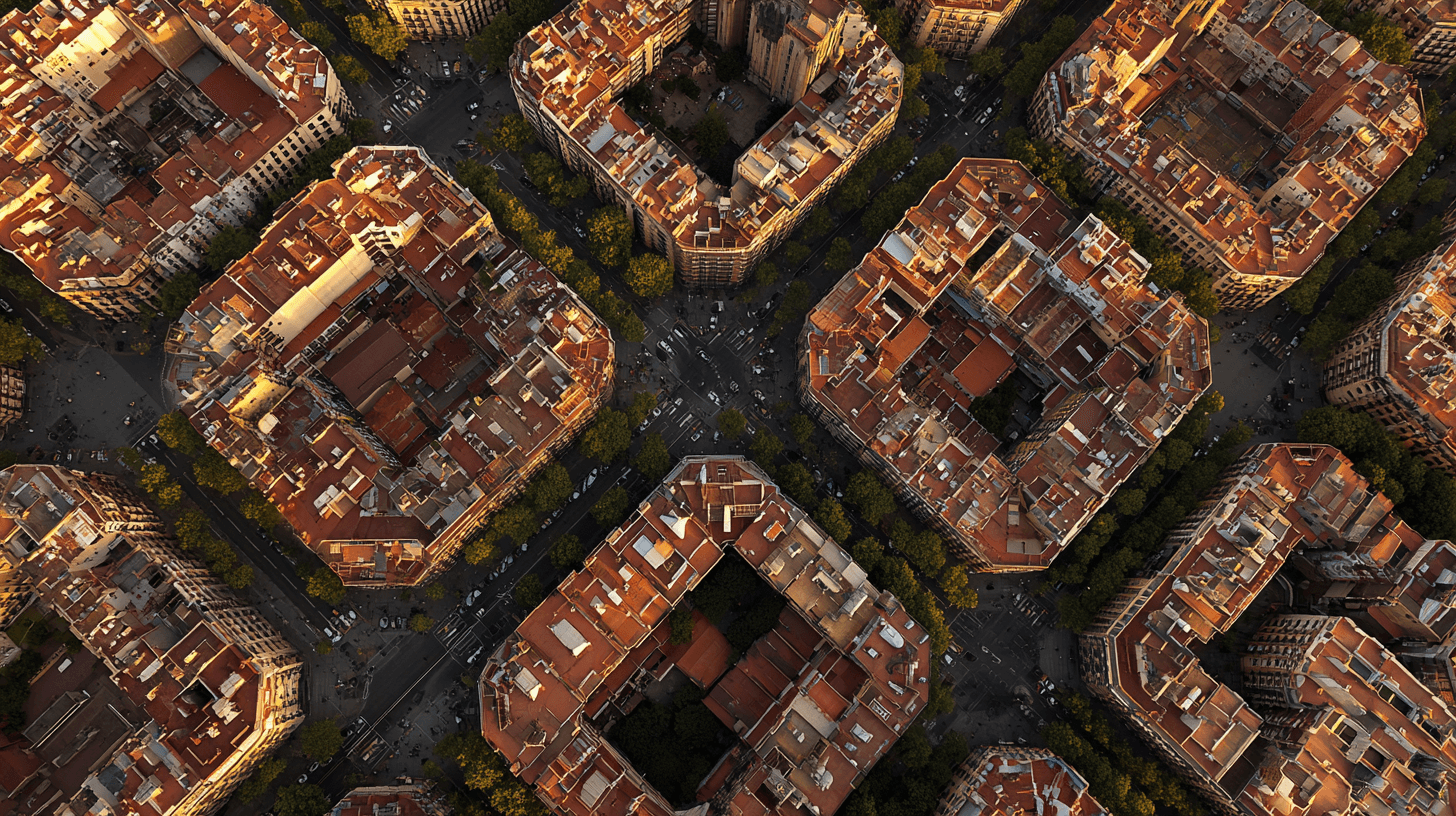 Woonblokken met afgeknotte hoeken in de wijk Eixample in Barcelona