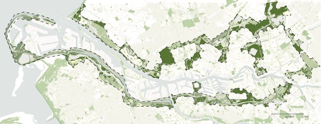 Kaart van de voorgestelde membraanstructuur voor de regio Rotterdam. Beeld: Louisa van den Brink