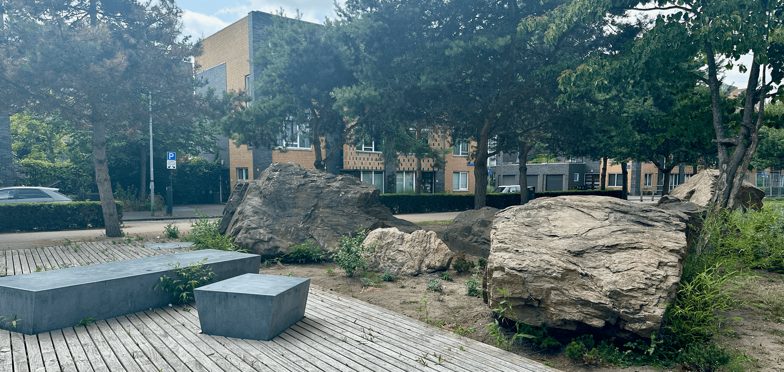 Grote rotsblokken verstrooien het (verkeers)geluid